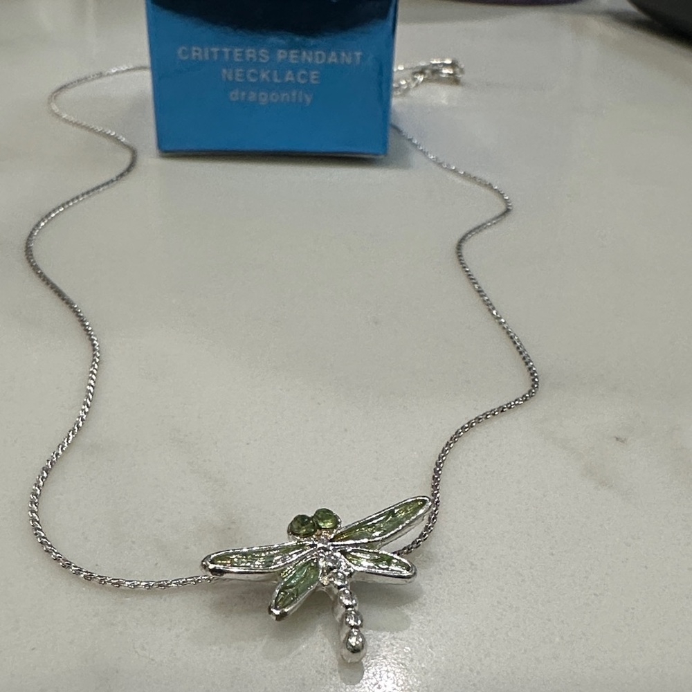 Avon Dragonfly Necklace in Silver and Green